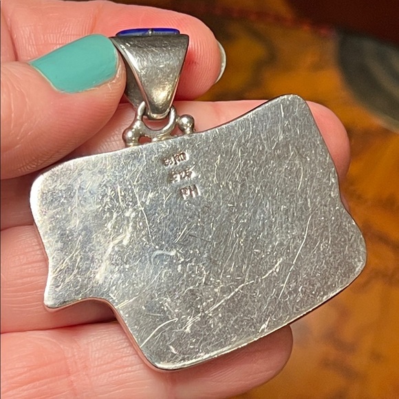 RARE Sajen Gemstone Inlay Sterling Silver Egyptian Eye of Horus Necklace Pendant - Picture 4 of 6